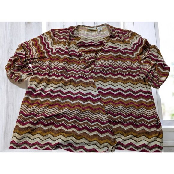NWT $68 Alfred Dunner Top PLus Size 2X XX TwoFer Layered Necklace Zigzag Blouse - Picture 1 of 11